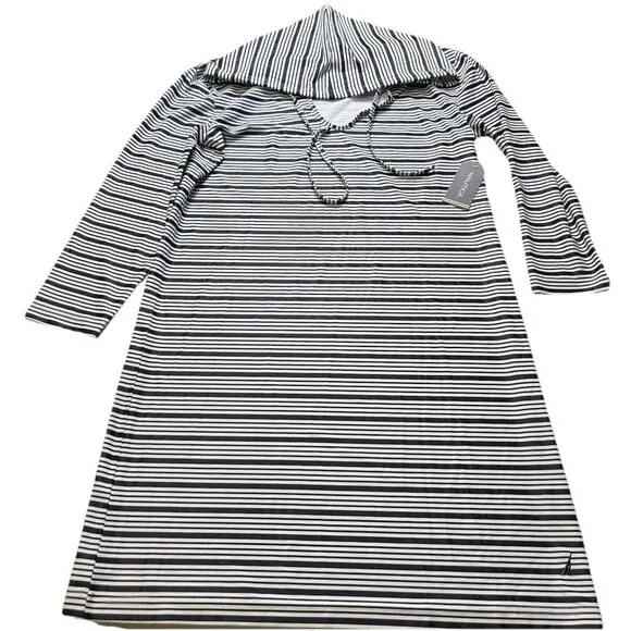 Women's Nautica Hooded Striped Swim Cover Up - Size M - Picture 2 of 4